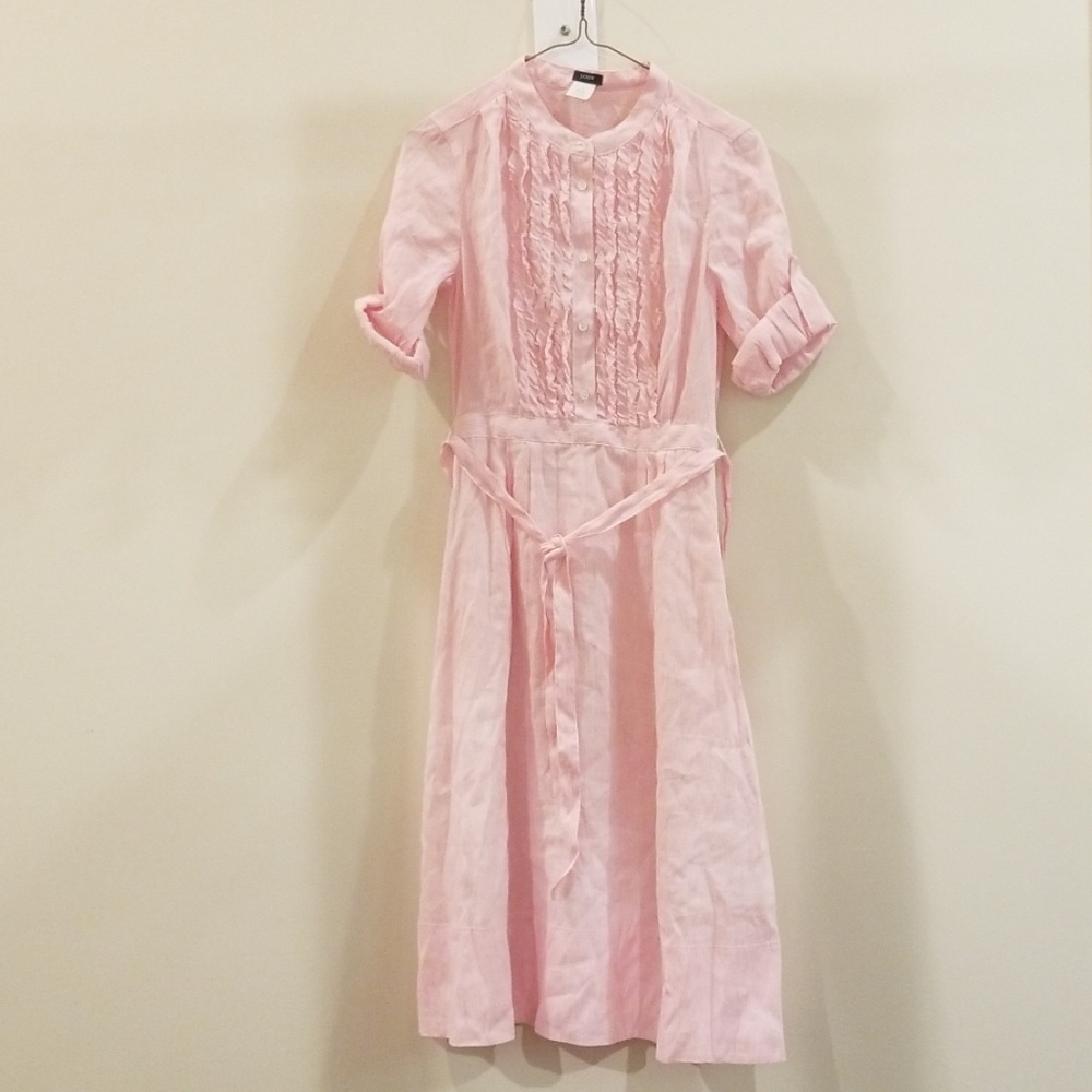 New J Crew pink white candy stripe dress 0 linen